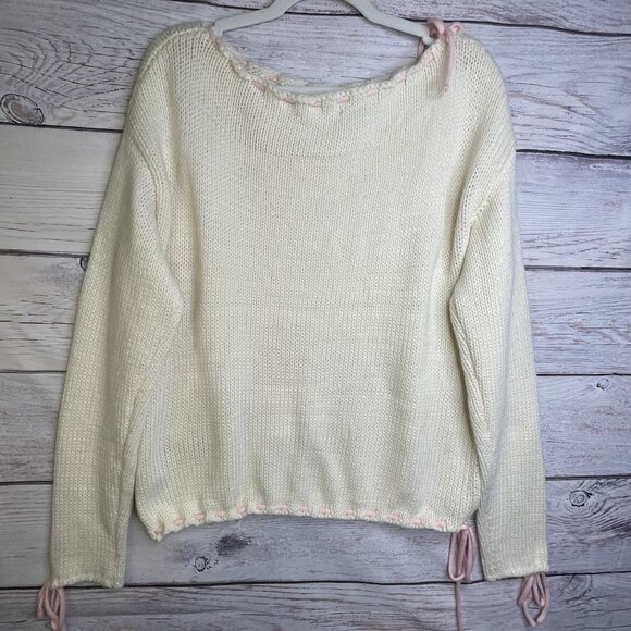 Forever‎ 21 Cream Knit Sweater Size M Bows Long Sleeve Fairy Coquette Whimsical - Picture 3 of 16
